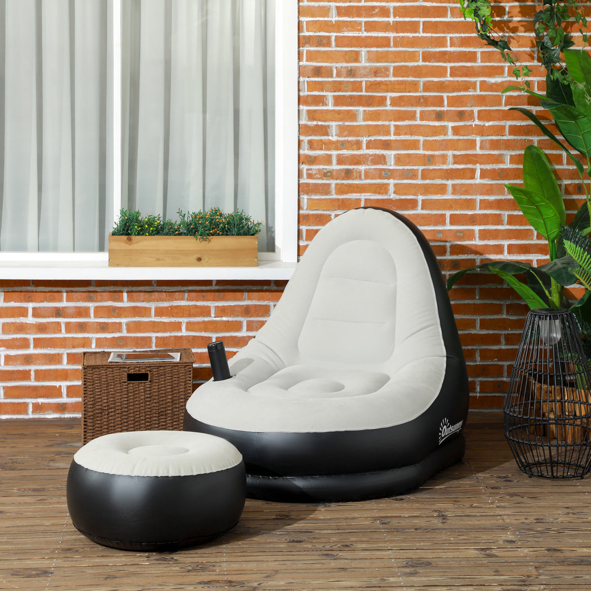 Opblaasbare fauteuil luchtstoel outdoor-stoel, 125 x 100 x 87 cm, grijs + zwart (2)