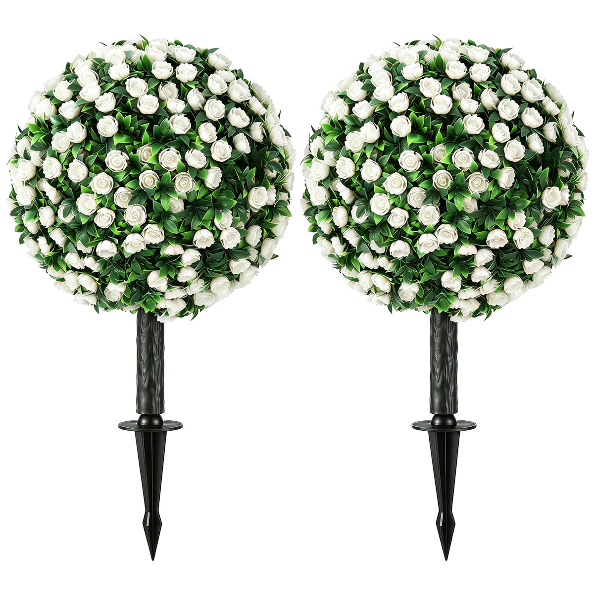 Kunstmatige rozenbollen UV-bestendig voor buiten, set van 2 rozenbomen, 55 cm, wit