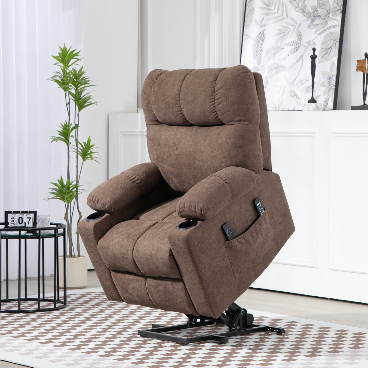 Relaxfauteuil met sta-opfunctie, elektrisch, 90x75x100cm, bruin (2)