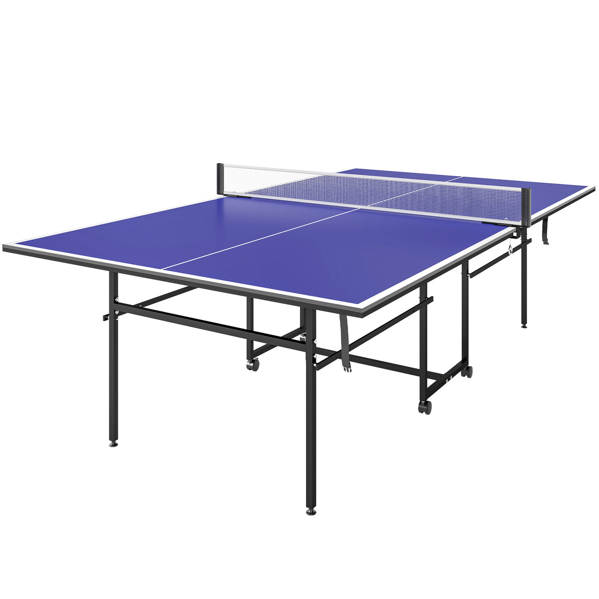 Tafeltennistafel, inklapbaar, mobiel, 2 batjes, 3 balletjes, metalen frame, 274x152,5x76 cm, blauw