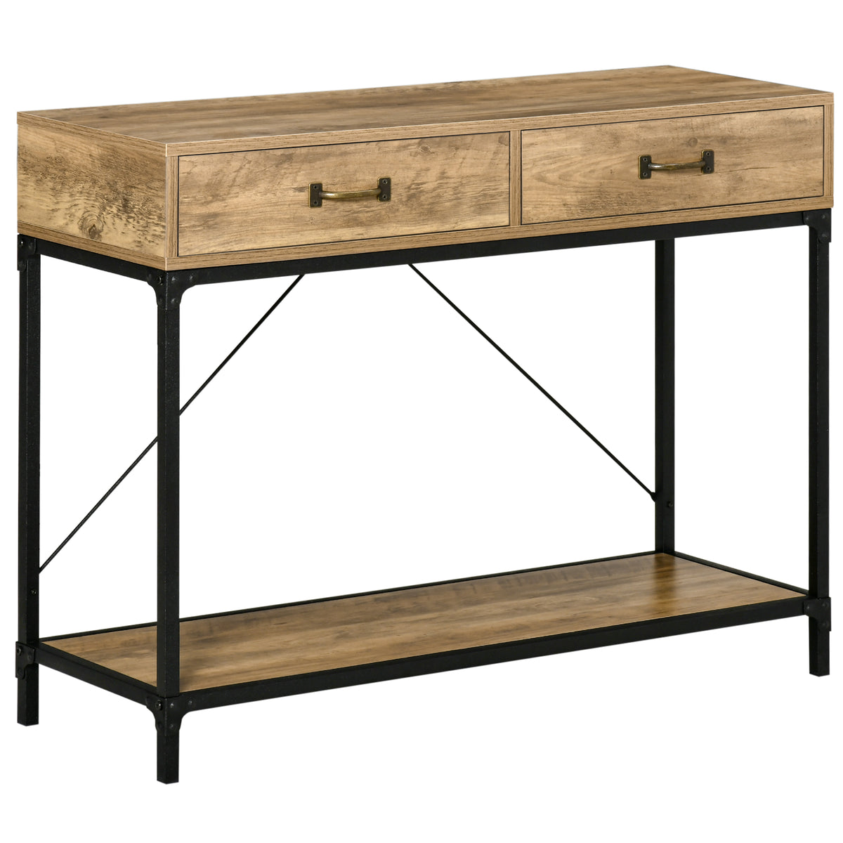 Sidetable haltafel met legplank en 2 lades, 100 x 35 x 76,5 cm bijzettafel salontafel presentatietafel voor