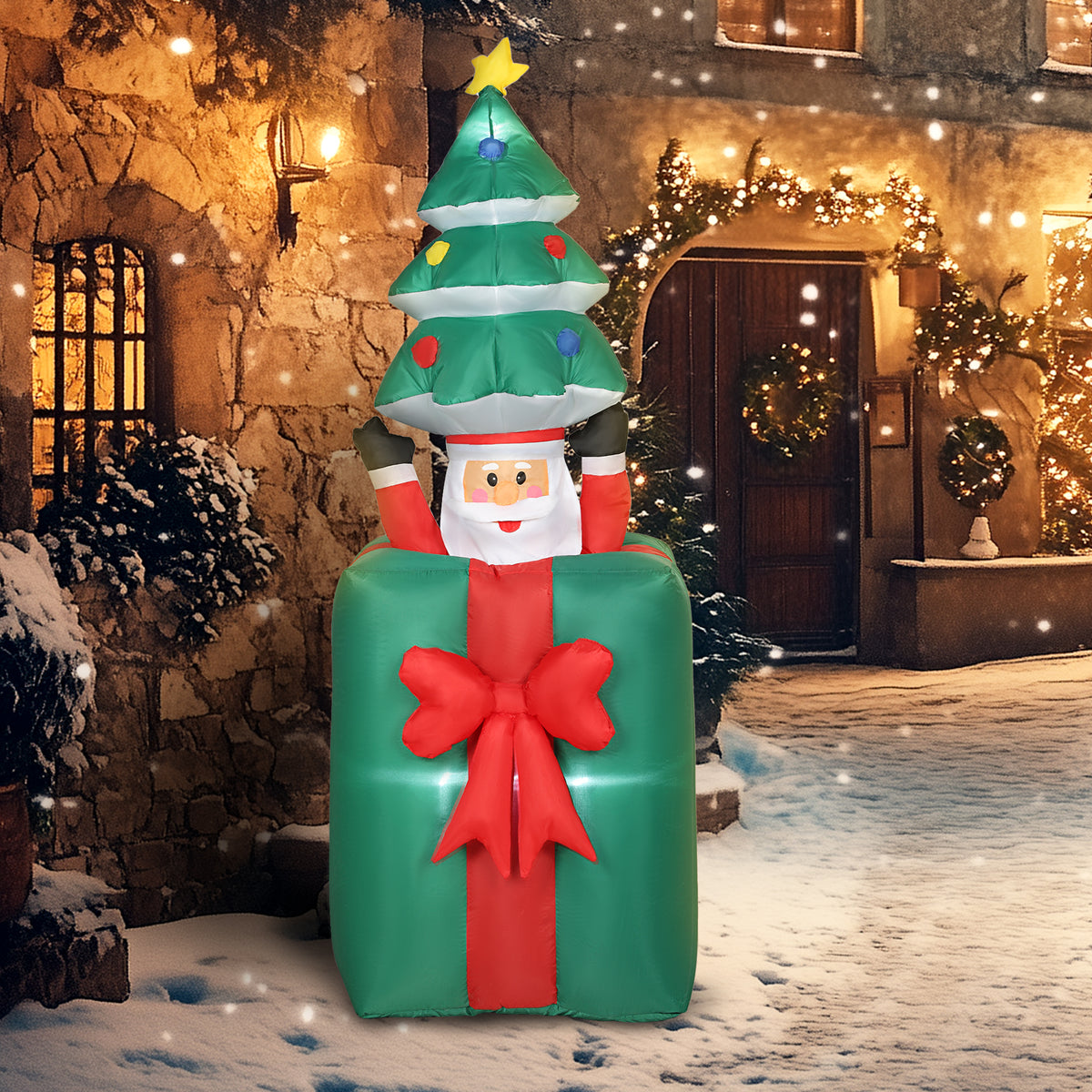 Opblaasbare kerstdecoratie met ledverlichting, polyester, voor binnen en buiten, rood+groen (2)