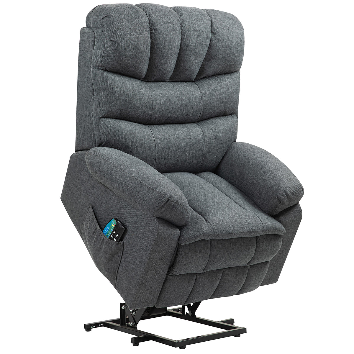 Sta-opstoel, elektrische relaxfauteuil met massagefunctie, gestoffeerde stoel met sta-opfunctie, metaal, stof