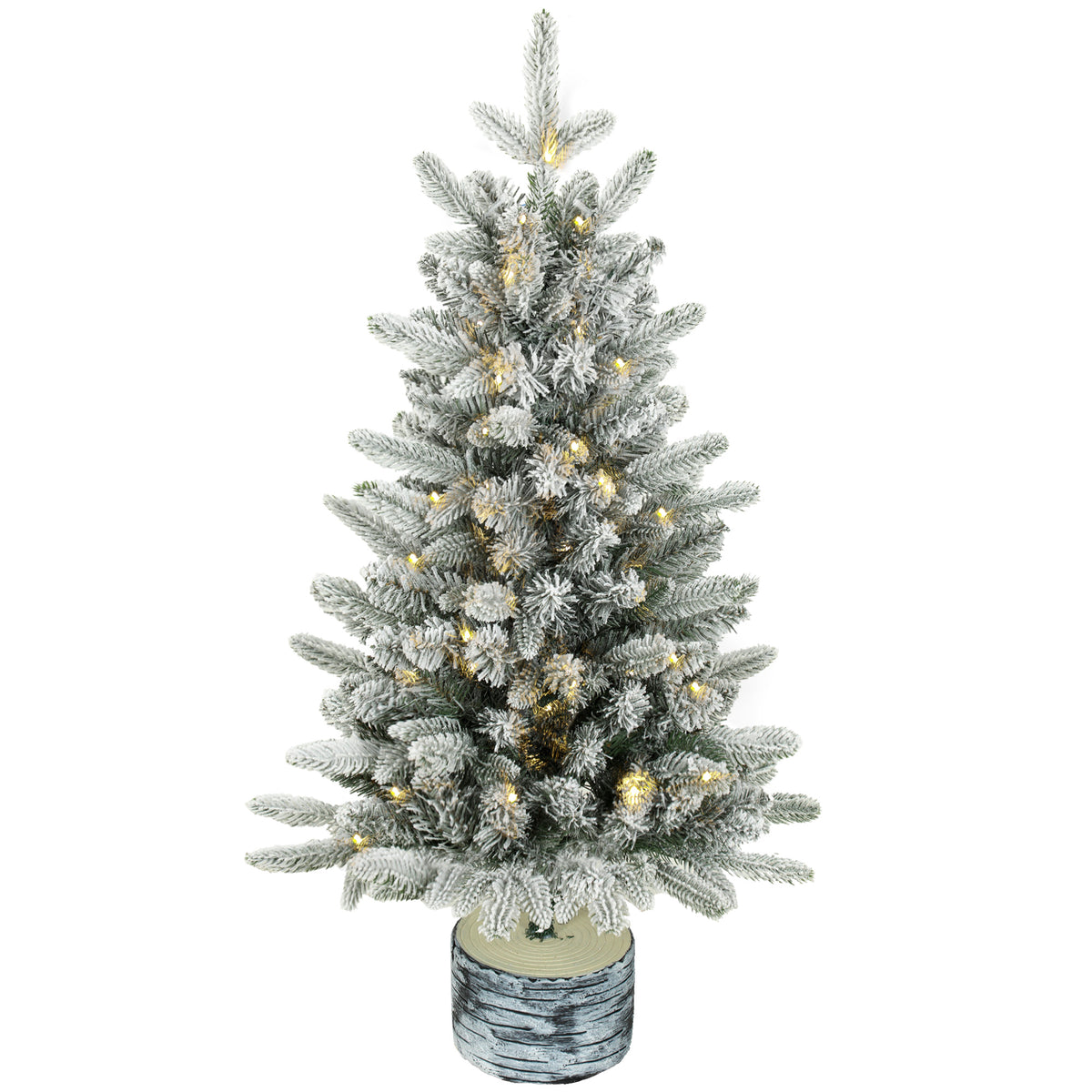 Kunstkerstboom, 90 cm kerstboom met 50 ledverlichting, 240 takpunten, kunstsneeuw, magnesiumoxide voet