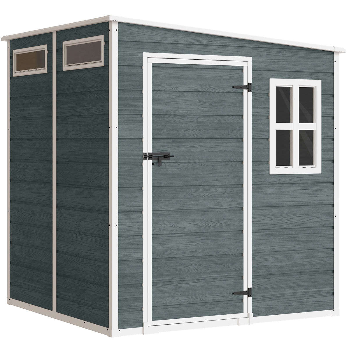Tuinhuis 2,89 m² gereedschapsschuur met houtlook 3 ramen ventilatie vloer slot handschoenen 182 x 182 x 196 cm