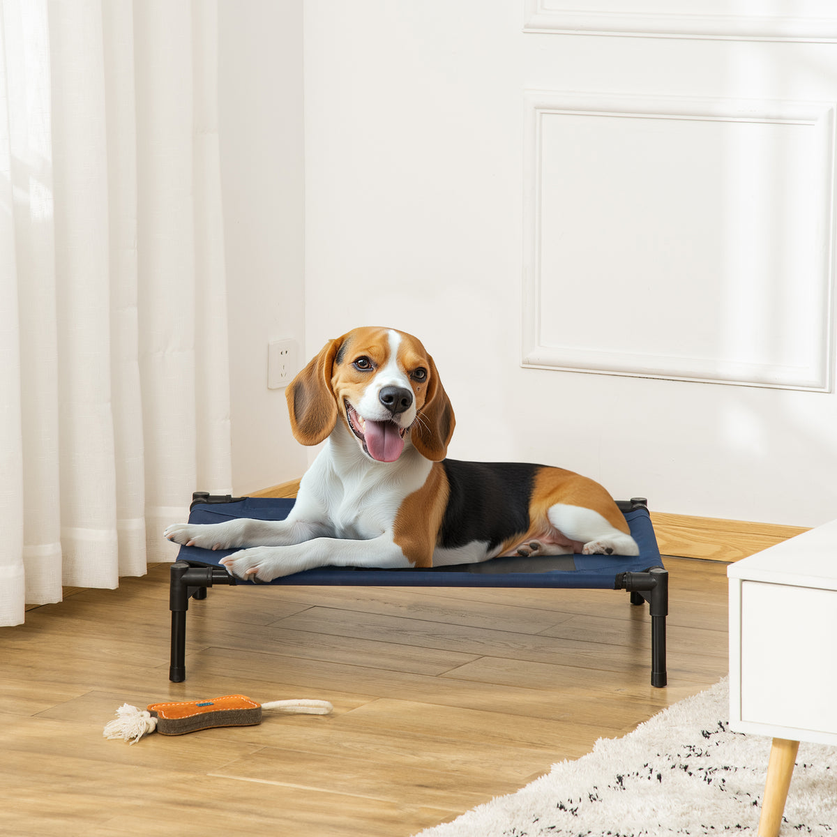 Hondenbed voor buiten, verhoogd kattenbed, stalen frame, 600D Oxford-stof, blauw, 76 x 61 x 18 cm (2)