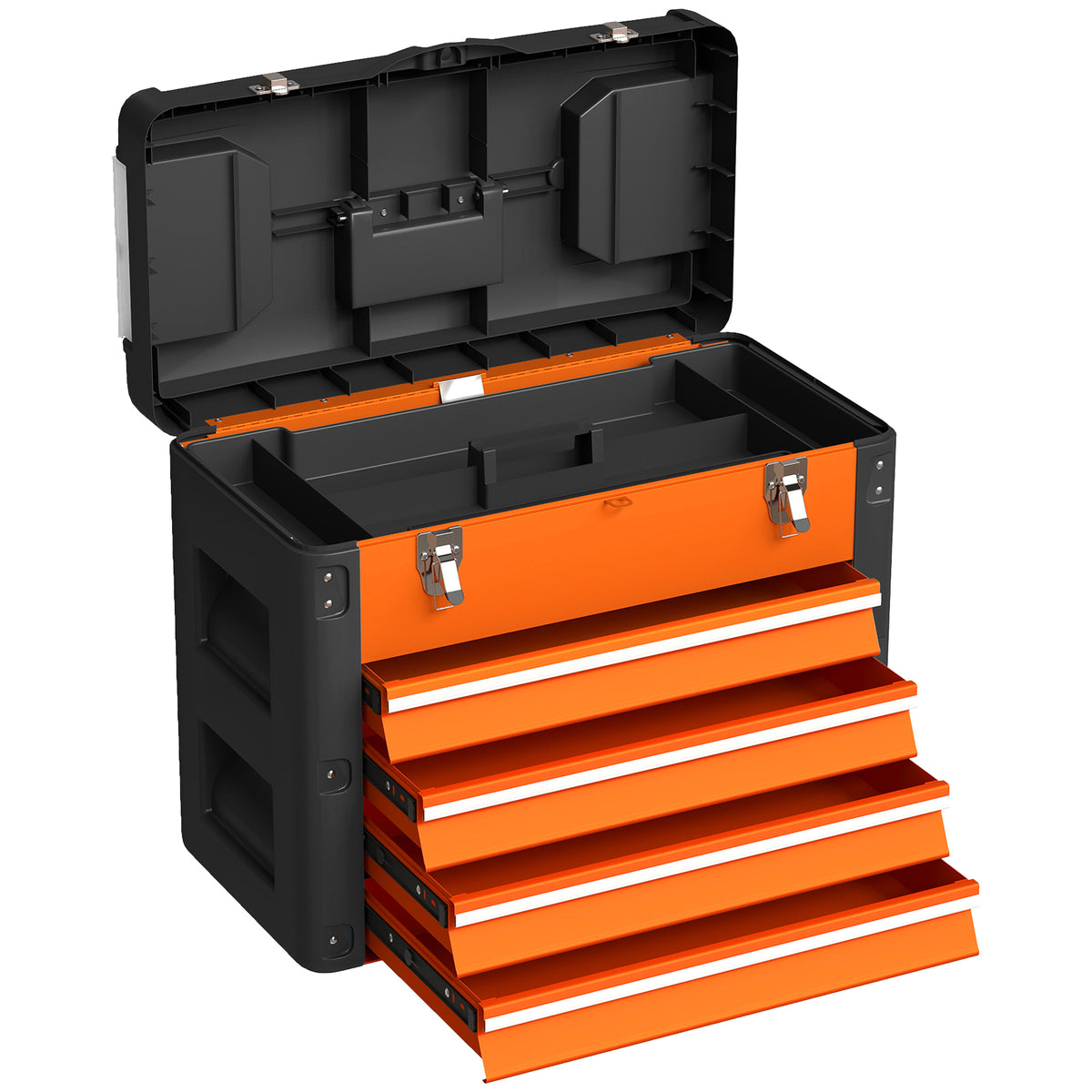 Gereedschapskist leeg, 49,7 x 25,3 x 40,7 cm gereedschapskist met 4 laden, mini-box staal oranje