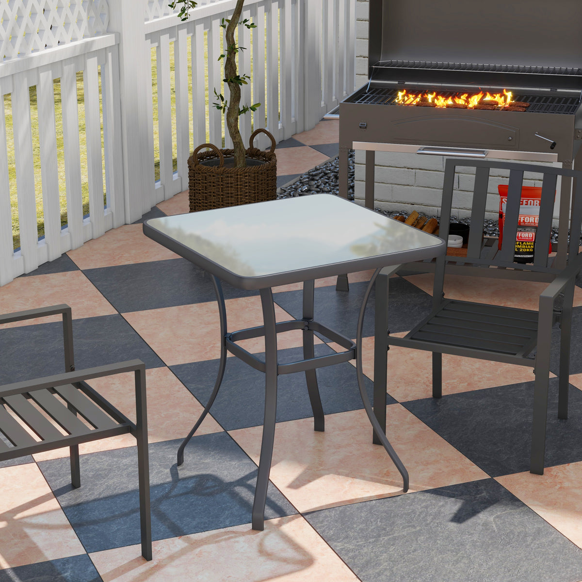 Tuintafel bistrotafel glastafel gehard glas+metaal zwart L68,5xB68,5xH84cm (2)
