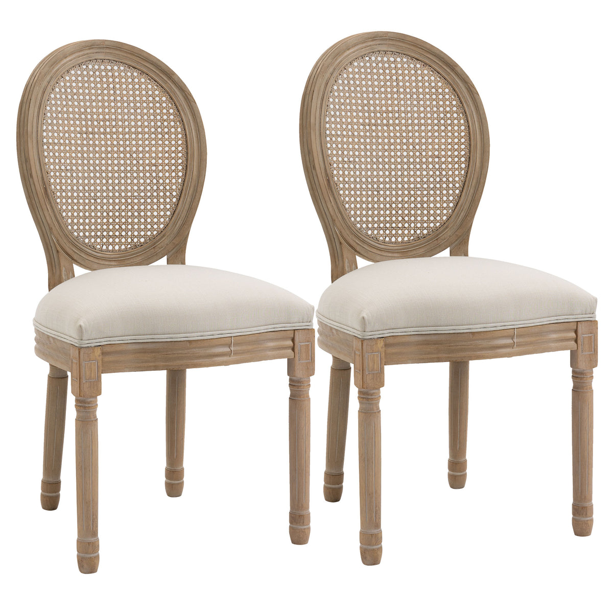 2-delige set eetkamerstoelen gestoffeerd met Weens vlechtwerk, massief hout, 49 cm x 56 cm x 96 cm, crème-wit +