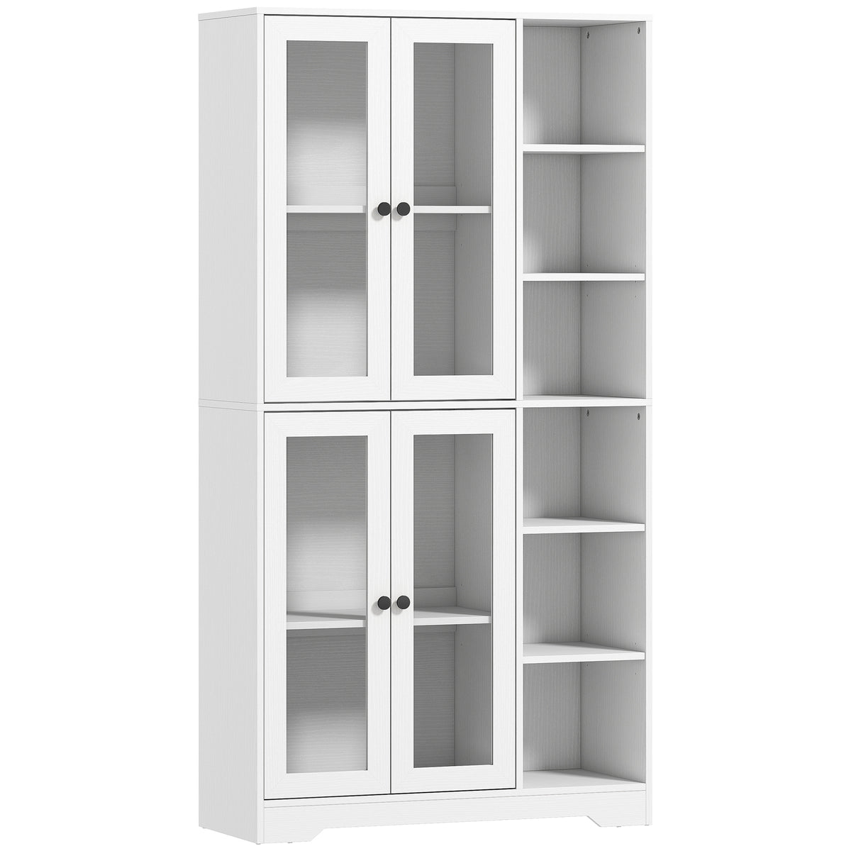 Keukenkast met glazen deuren, planken, open vakken, 172 cm hoog, MDF, wit