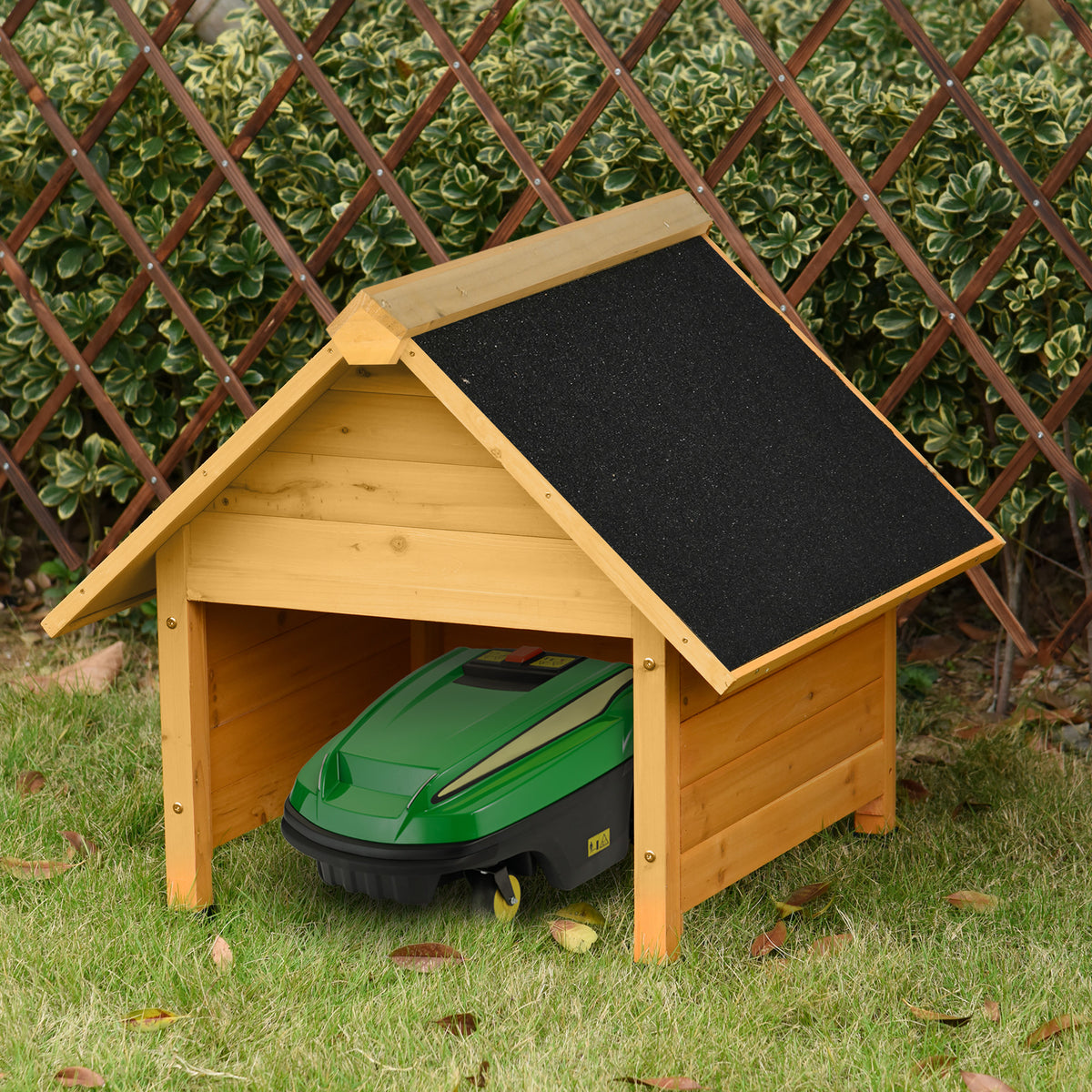 Houten garage voor robotmaaier, garage voor maairobot, carport voor robotgrasmaaier, bescherming tegen zon & (2)