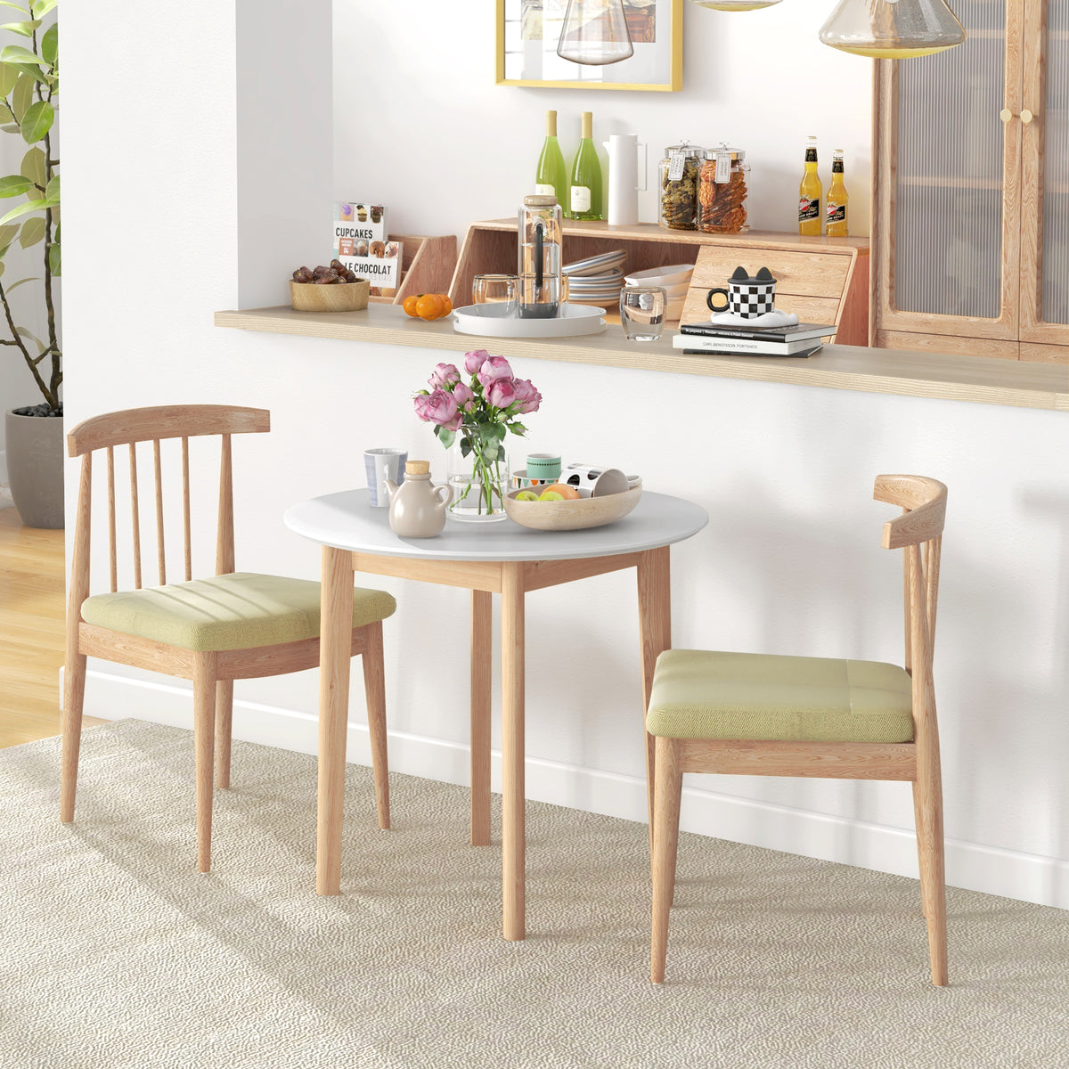 Eettafel keukentafel ronde tafel, Scandinavisch design, 75 cm x 75 cm x 76 cm, wit + naturel (2)