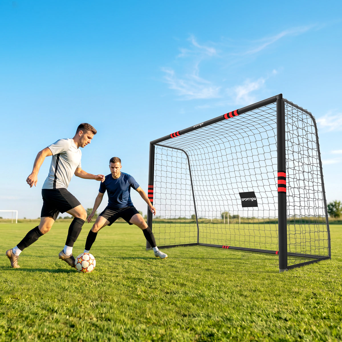Voetbaldoel voor tuin 300 x 200 cm Robuust buitendoel met doelnet, padding, grondhaken en roestwerende coating (2)