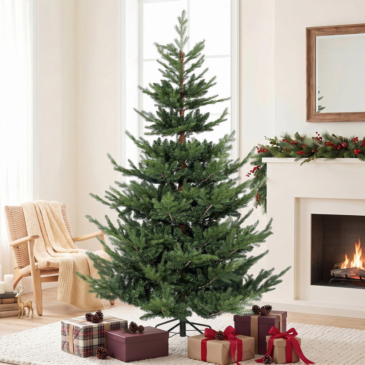 Kerstboom, kunstden, realistische uitstraling, snelle montage, kunststof, groen, 140 x 140 x 210 cm (2)