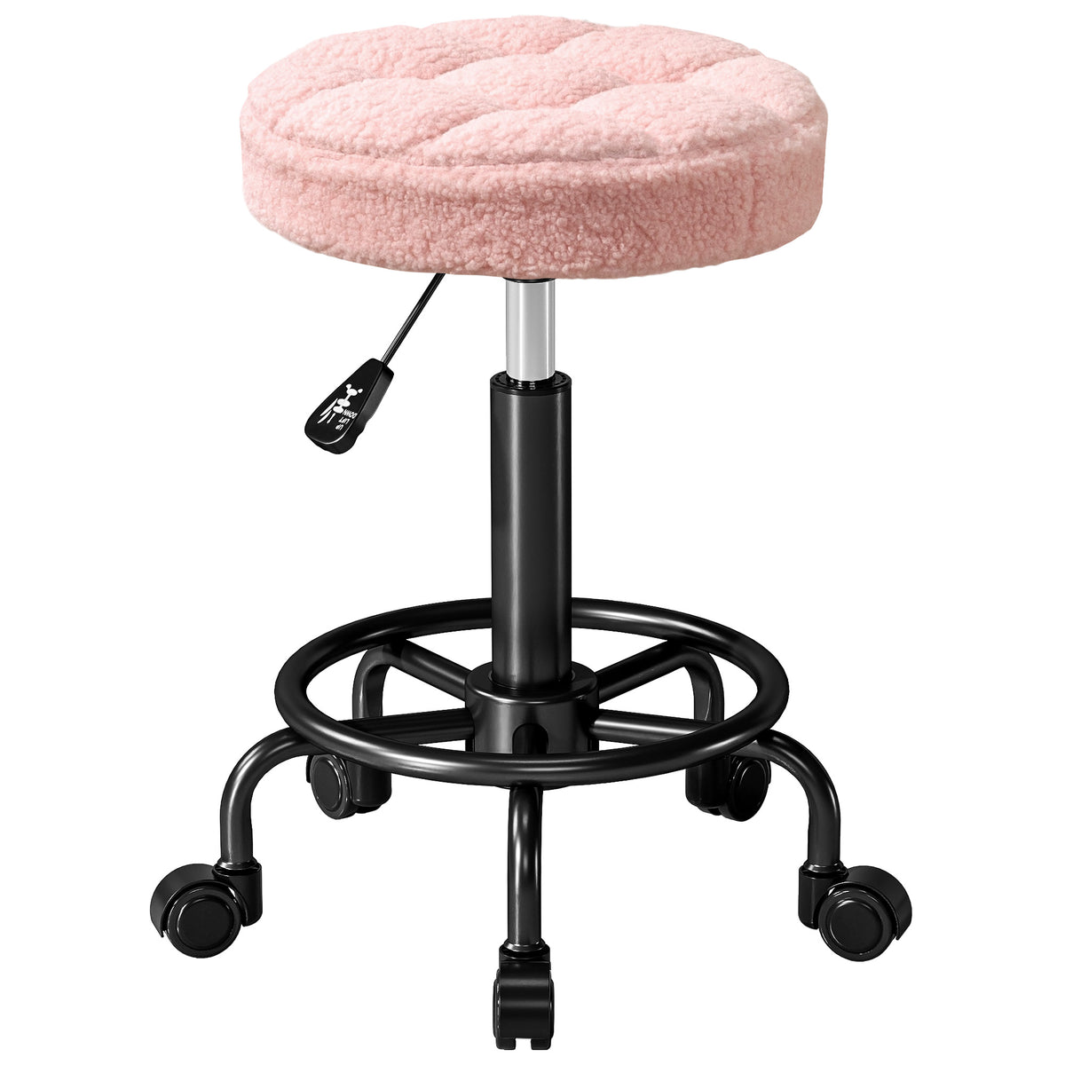 Rolkruk in hoogte verstelbaar draaikruk 55-66 cm werkkruk 360° draaibaar Ø50 x 50-66 cm roze