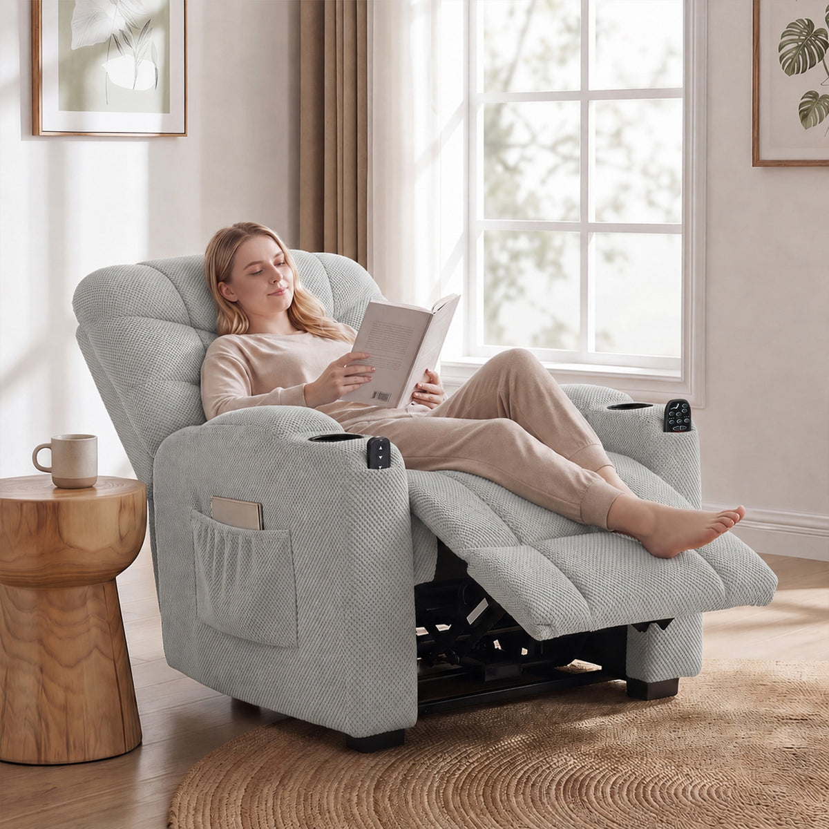 Elektrische relaxfauteuil met massage & warmte, stille motor en geheugenfunctie, grijs (2)