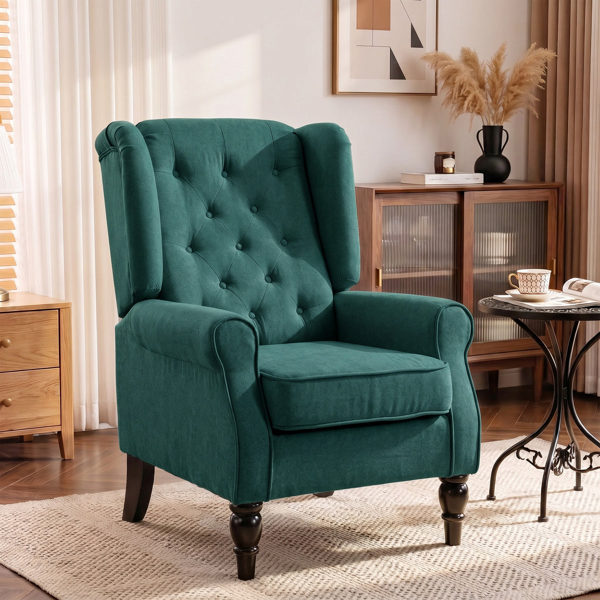Elegante oorfauteuil, dik gestoffeerd, afneembare hoes, 74 x 86 x 102 cm, donkergroen (2)