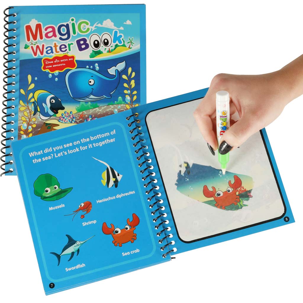 IKONKA Malbuch Wasser-Malbuch mit Marker Meerestiere blau