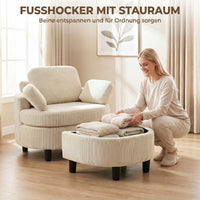 Fauteuil met opberghocker, corduroy bekleding, ronde leesstoel met verstelbare hoofdsteun, brede zitting (5)
