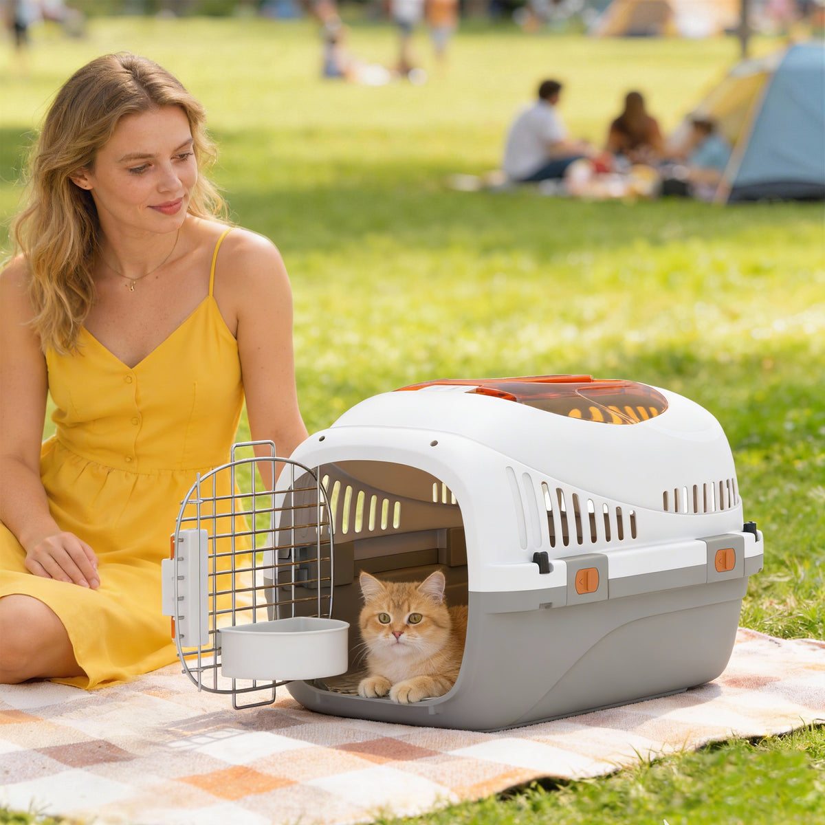 Transportbox hondentransportbox voor kat miniature honden tot 4kg hondenbench met dakopening voerbak 49x32x31cm (2)