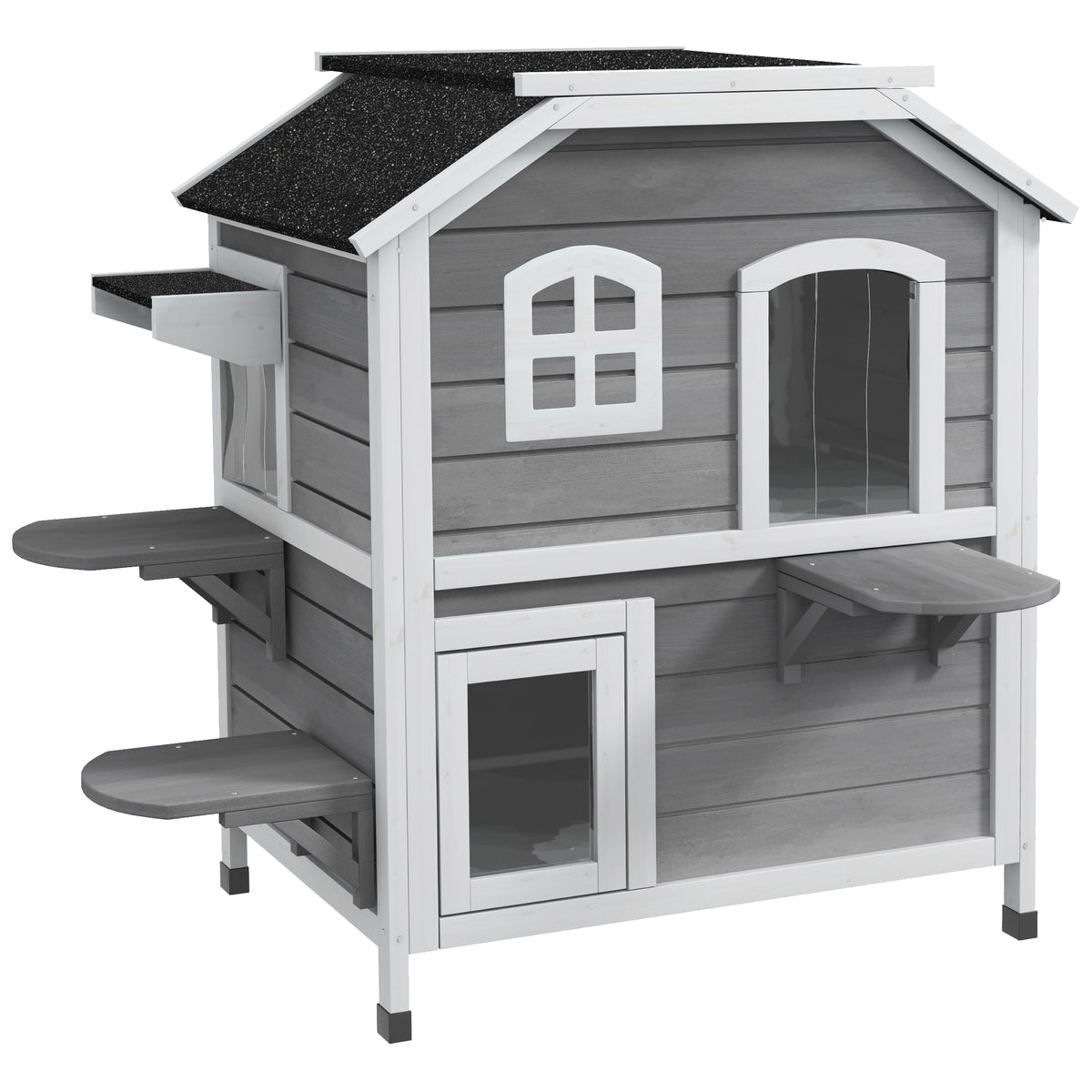 Houten kattenhuis 2 verdiepingen winterhard waterdicht kattenhok met asfalt dak inklapbaar deksel trap kattenhol