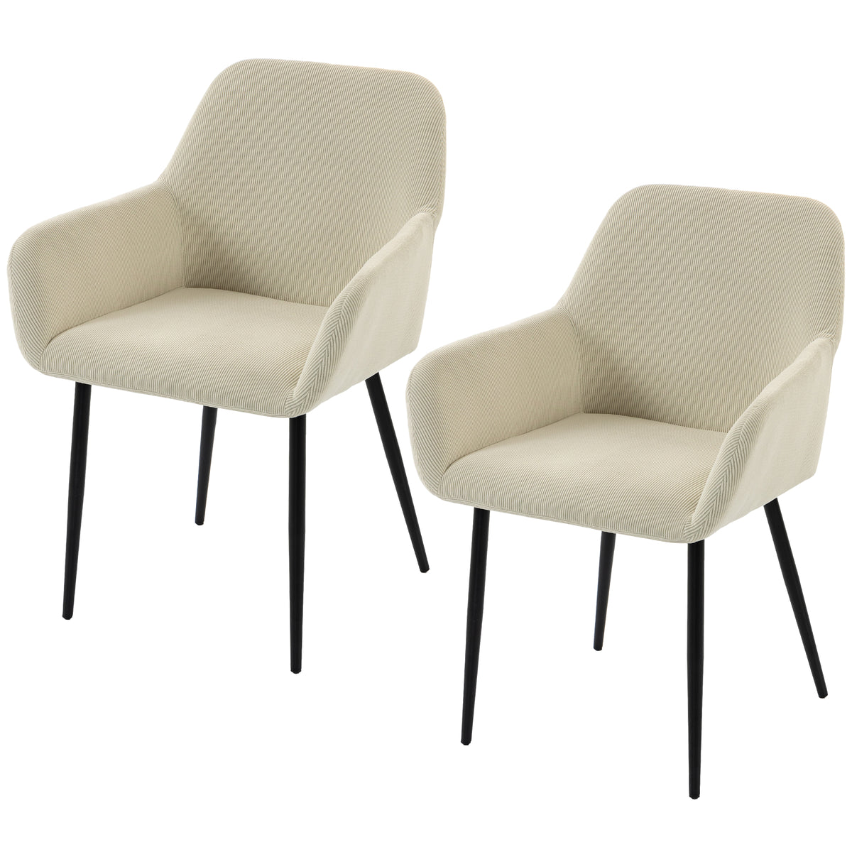 Eetkamerstoelen set van 2, gestoffeerde keukenstoelen met metalen poten, crèmewit (10)