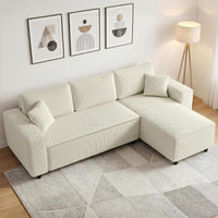 3-zitsbank met chaise longue, woonkamerbank met ribstof, 2 extra kussens, gestoffeerde bank, crèmewit (2)