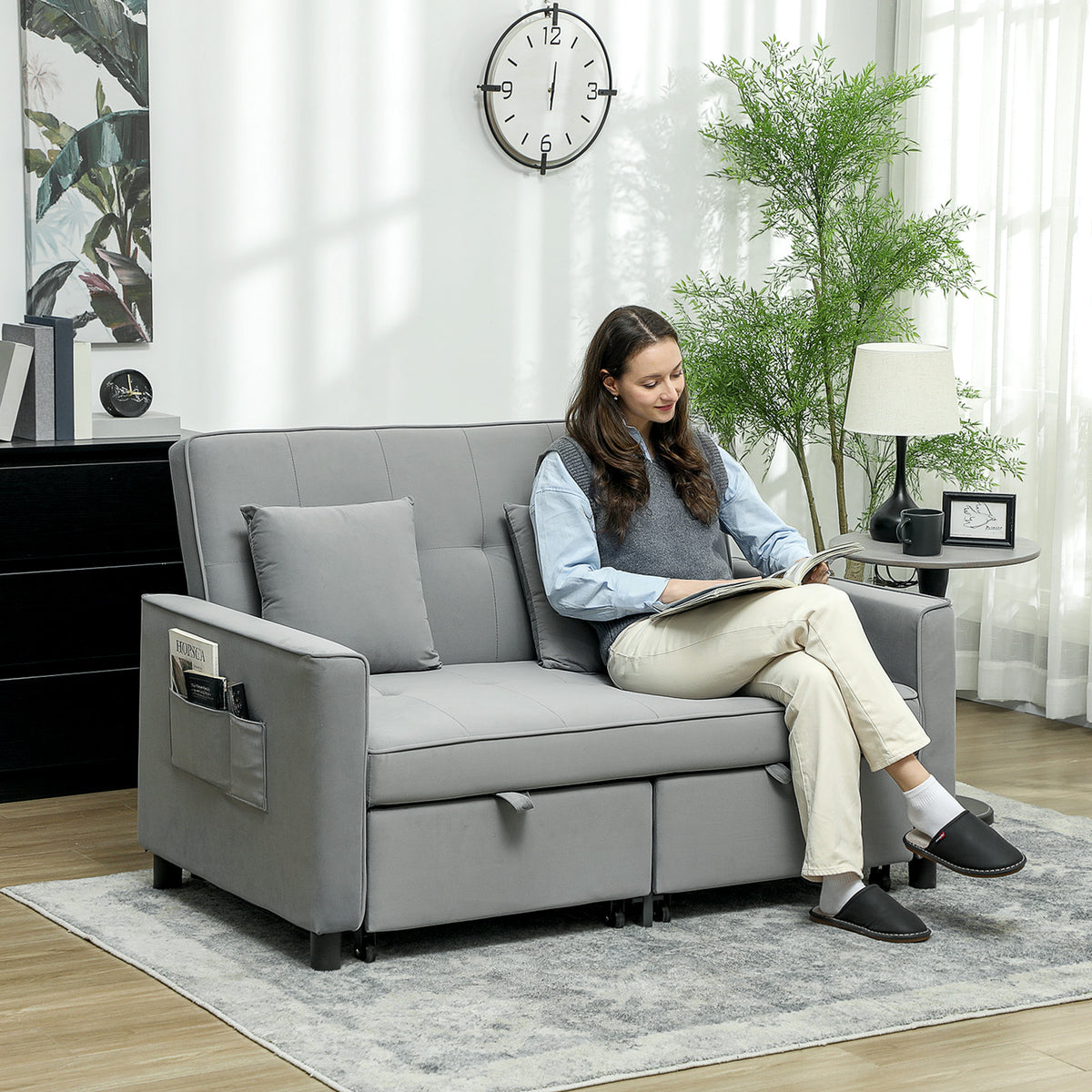 4-in-1 bank, verstelbare bank, slaapbank, met kussens, stoffen bekleding, voor woonkamer, slaapkamer, grijs (2)