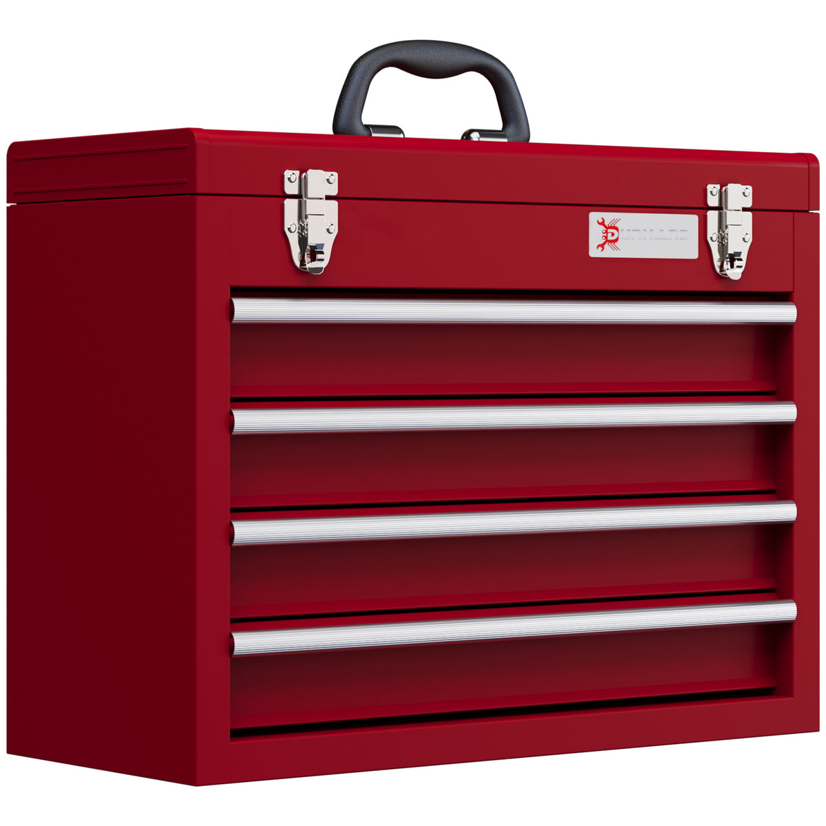 Gereedschapskist met 4 lades, bovenste opbergvak, stalen sluitingen, draaggreep, 51x22x39,5 cm, rood