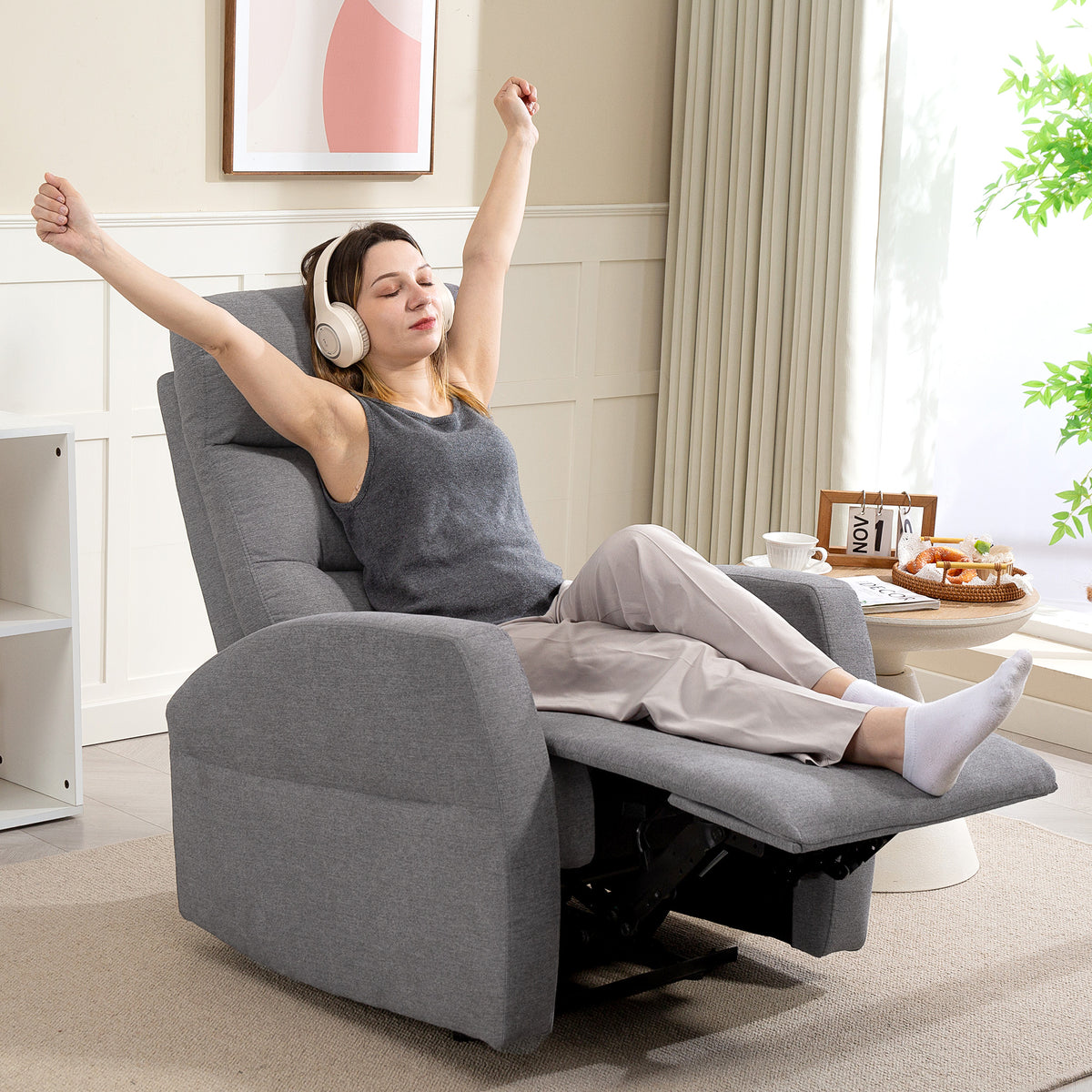 Verstelbare relaxfauteuil met voetensteun, moderne gestoffeerde fauteuil, donkergrijs (2)