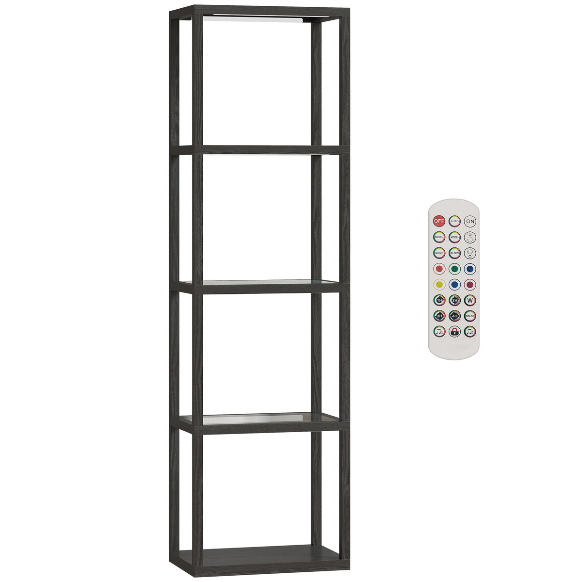 RGB-vloerlamp met glazen planken, 4-niveaus led-vloerlamp met afstandsbediening, muzieksynchronisatie, zwart