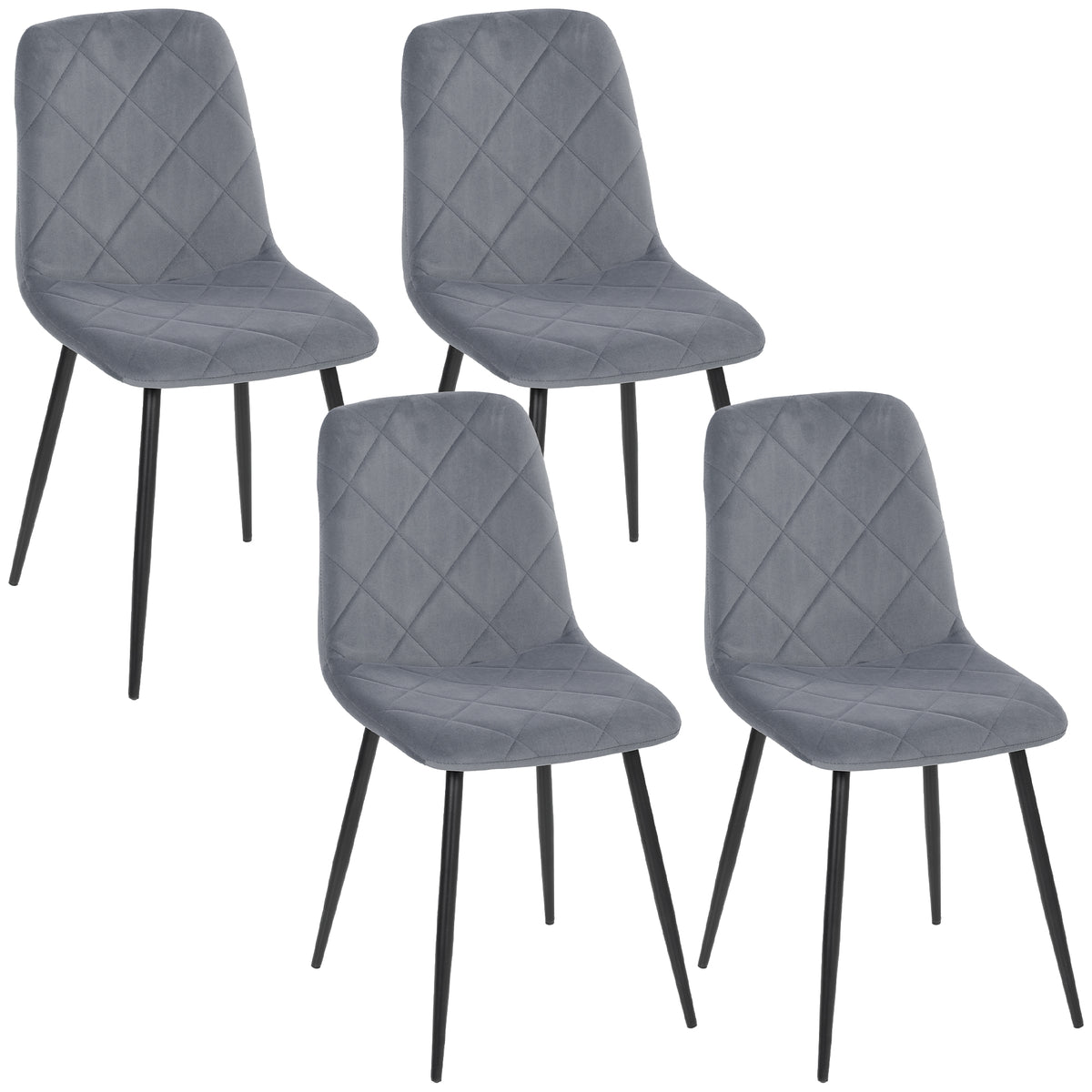 Eetkamerstoelen, set van 4 keukenstoelen met rugleuning, fluweel-look, gestoffeerde stoelen met metalen poten