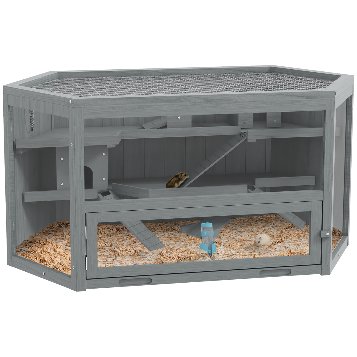 Hamsterkooi, 3 verdiepingen, uitneembare bak, hout/metaal, 115x60x55 cm