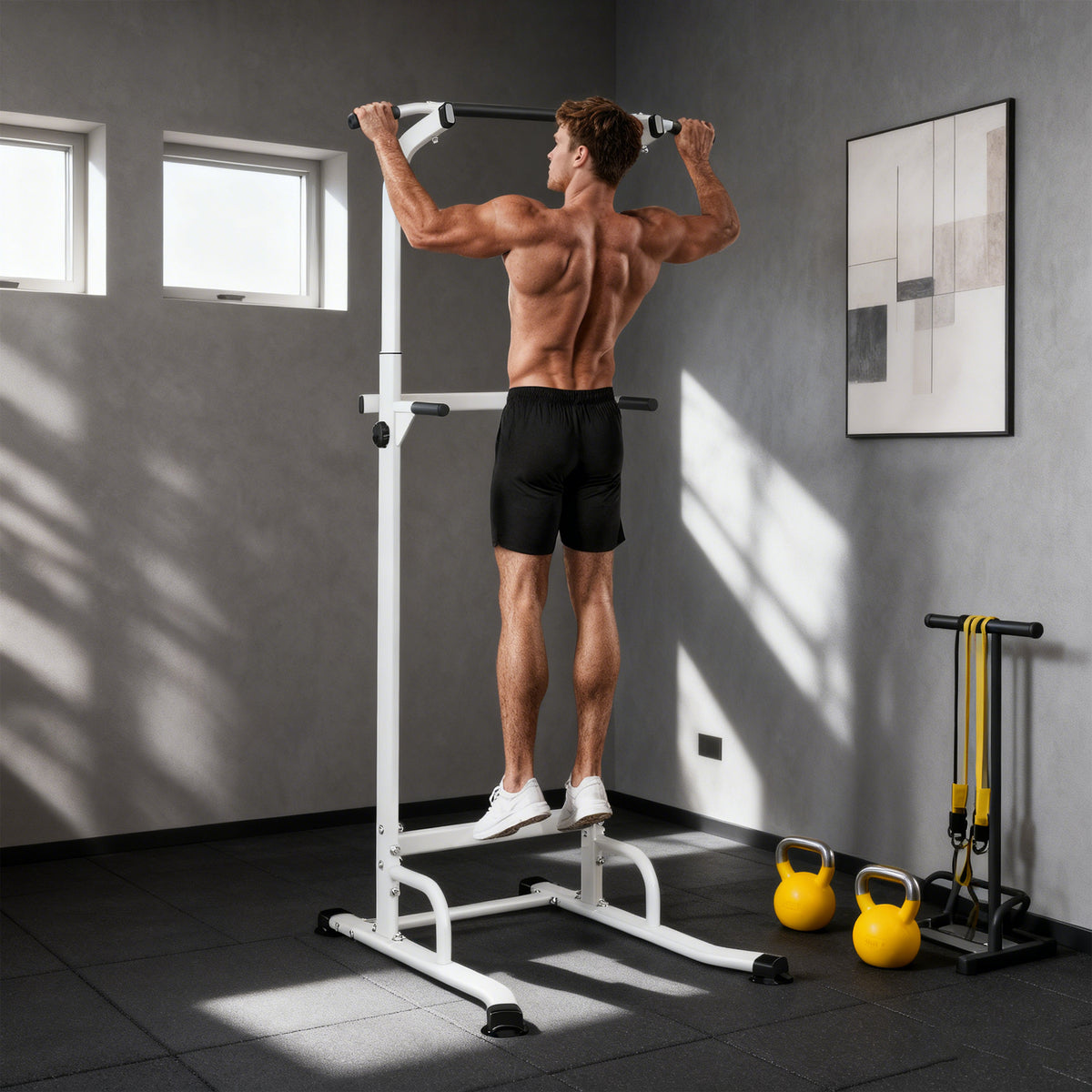 Power Tower in hoogte verstelbaar 176,5-227 cm, multifunctionele dip-station met stalen frame, 120 kg (2)