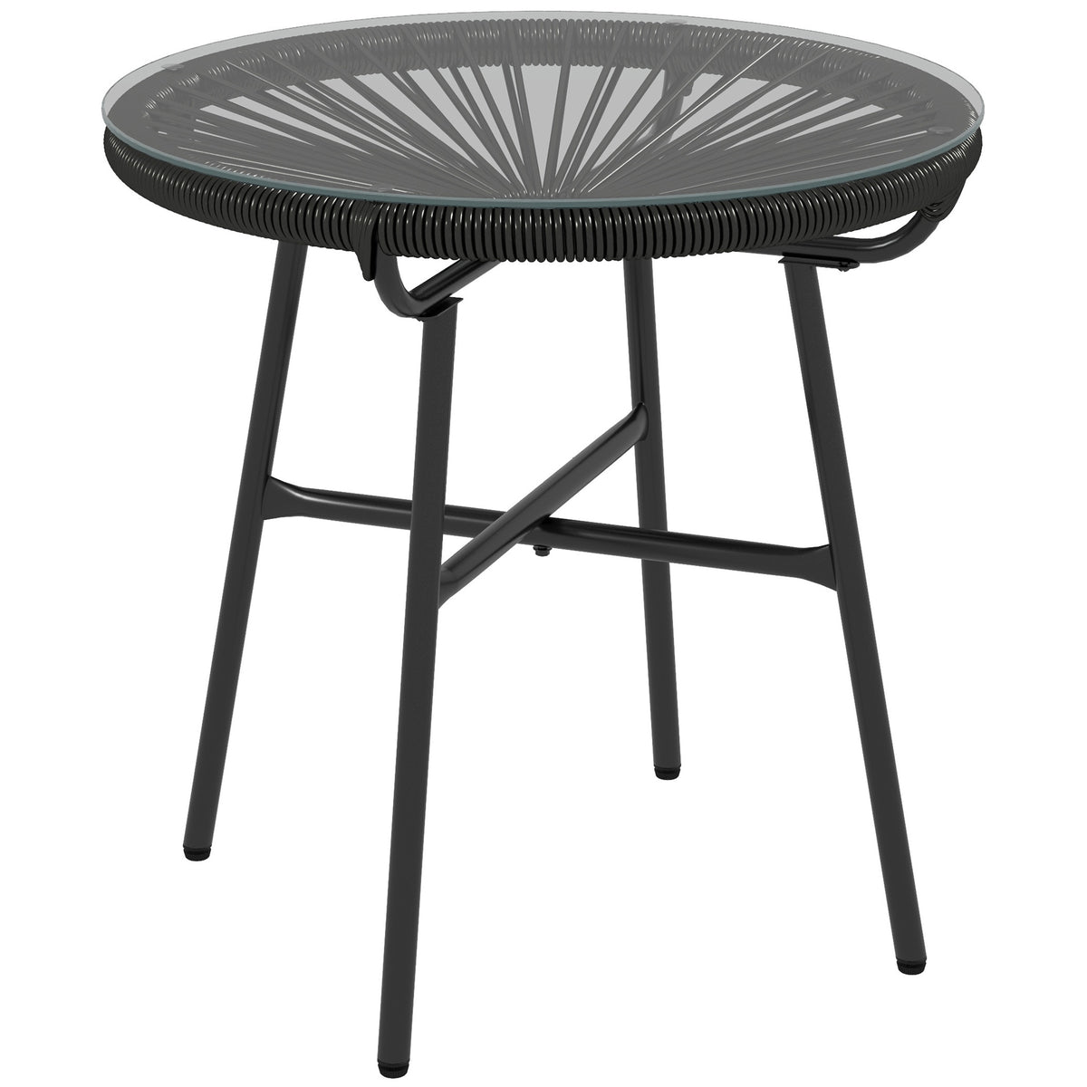 Tuintafel boho-stijl, outdoor bijzettafel, PE-rotan, gehard glas, weerbestendig, 50 cm x 50 cm x 50 cm, zwart