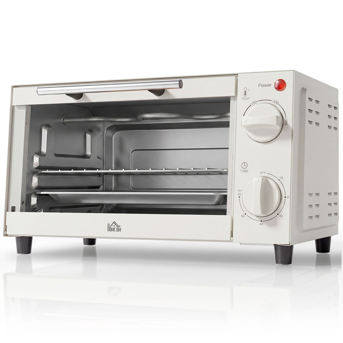 Minibakoven, 9 L minioven met bakplaat, grillrooster, met instelbare temperatuur en bereidingstijd, roestvrij