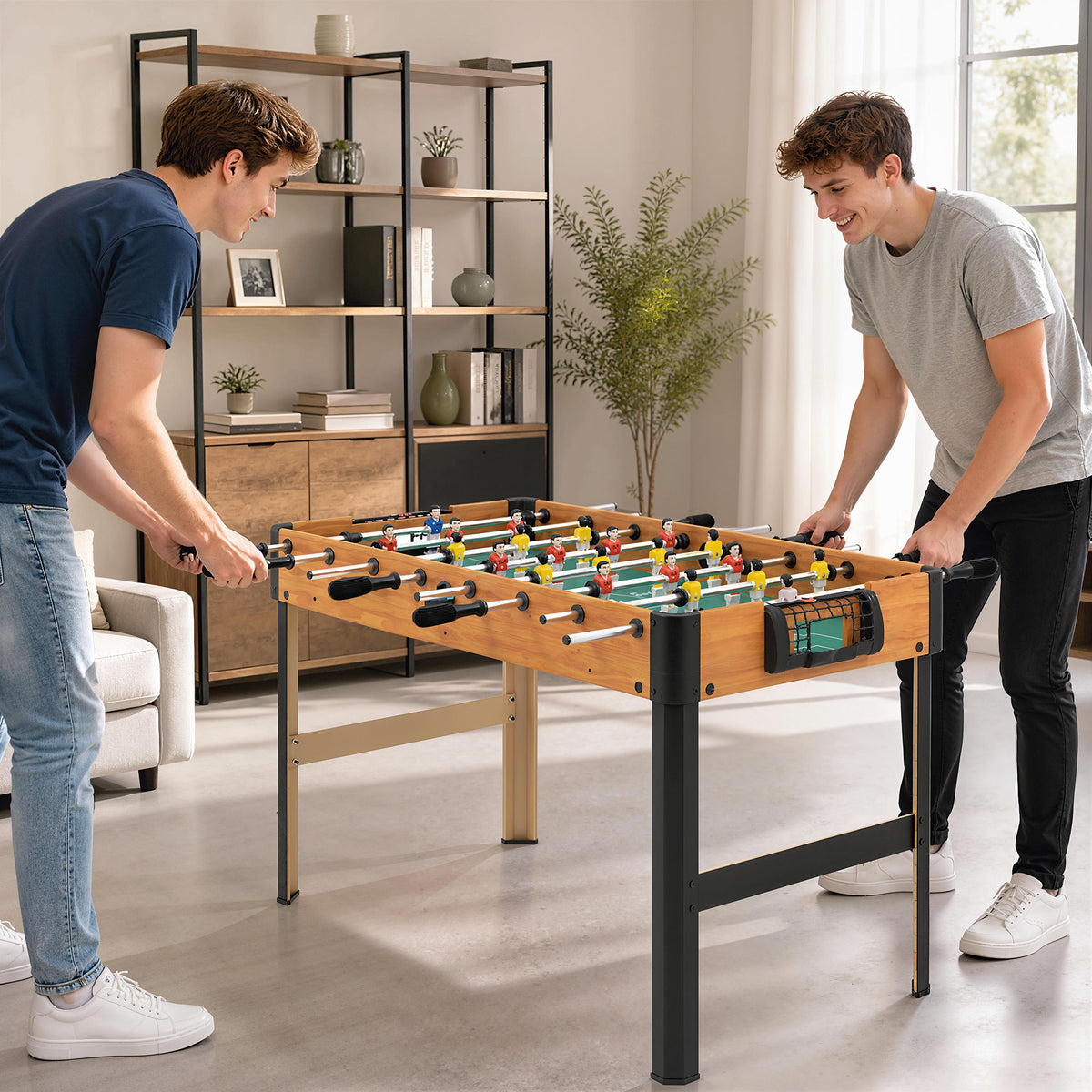 Tafelvoetbal, tafelvoetbalset, 2 ballen, antislipgrepen, voor jongeren en volwassenen, scorebord, MDF, metaal (2)
