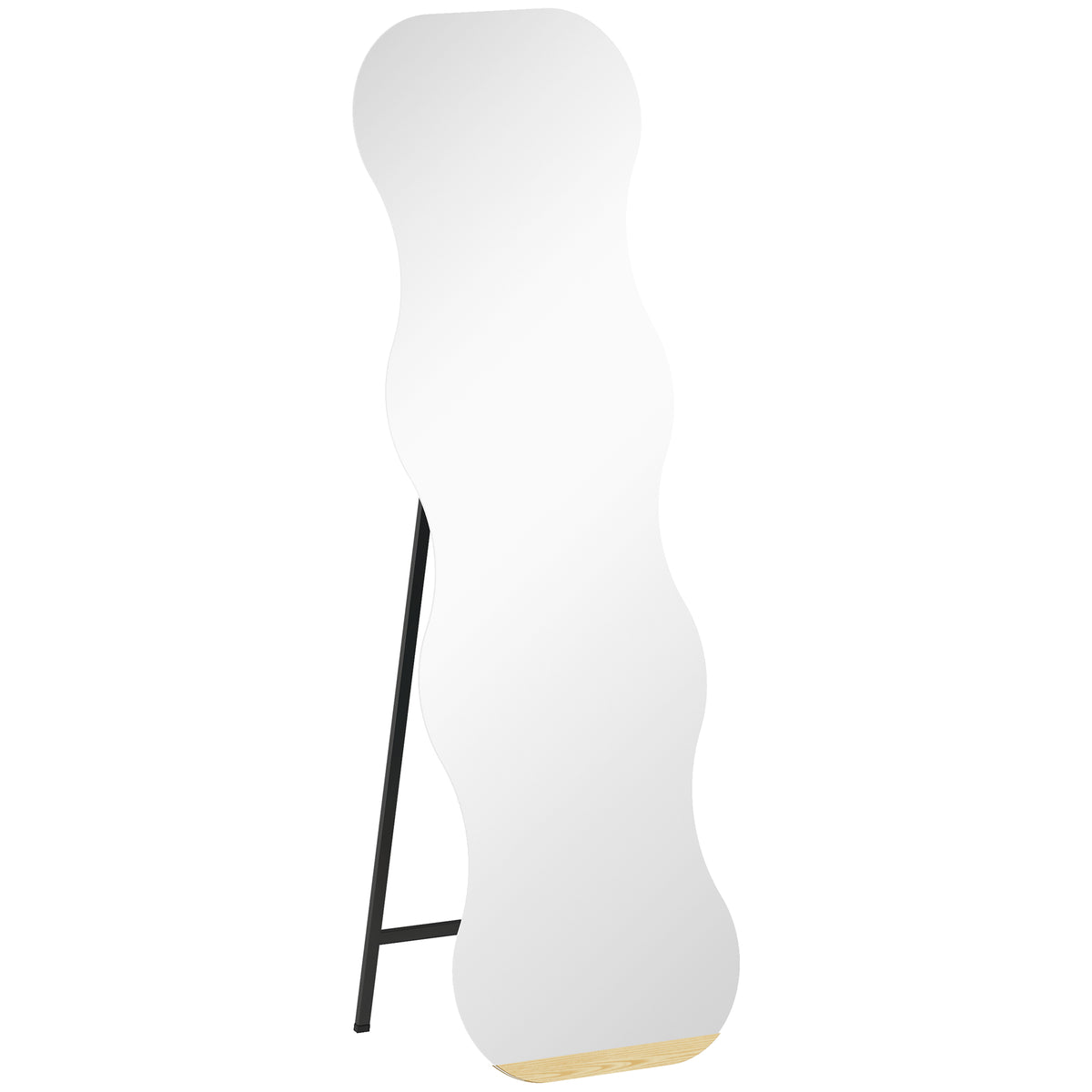 Passpiegel zonder lijst, houten voet, flexibel te plaatsen, golfvorm, zwart