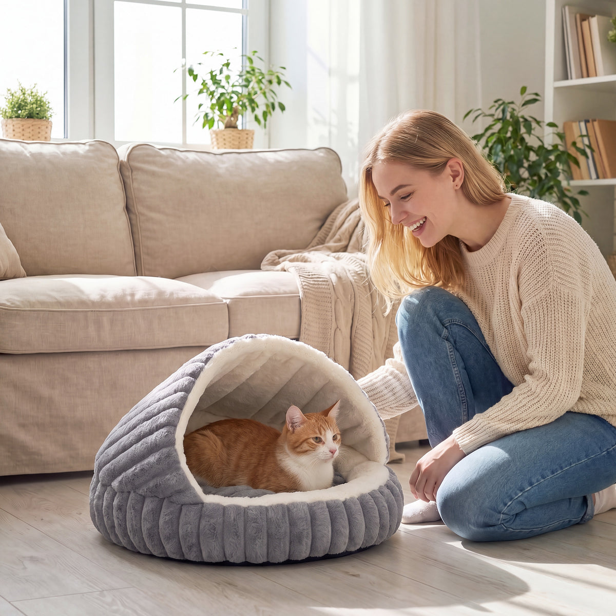 Pluche kattenmand kattenhol met uitneembaar kussen, antislip bodem, wasbare kattenmand, voor katten tot 5 kg (2)