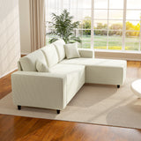 3-zitsbank met chaise longue, woonkamerbank met ribstof, 2 extra kussens, gestoffeerde bank, crèmewit (9)
