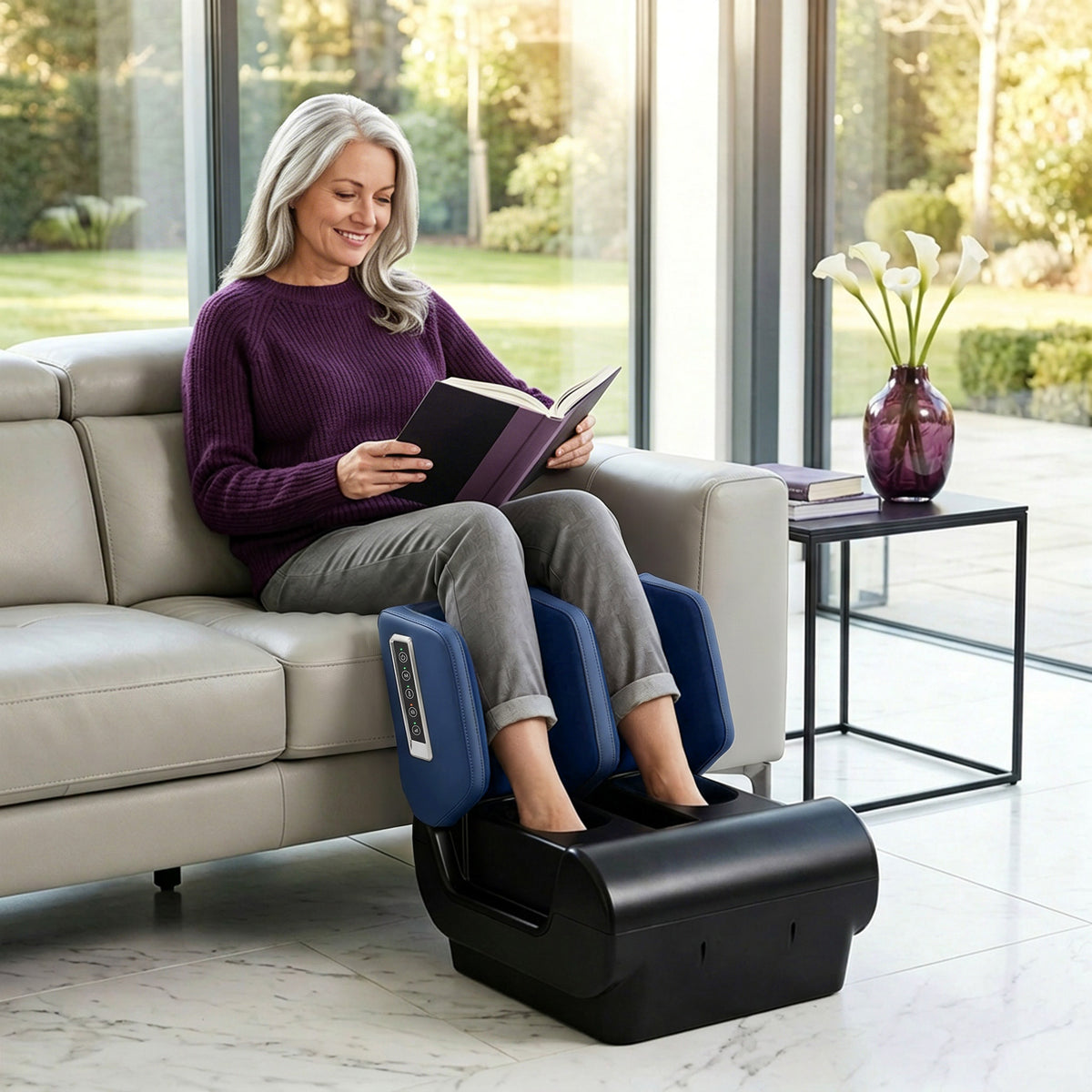 2-in-1 beenmassageapparaat met warmte, luchtcompressie, timer, 3 standen & intensiteiten, blauw en zwart (2)