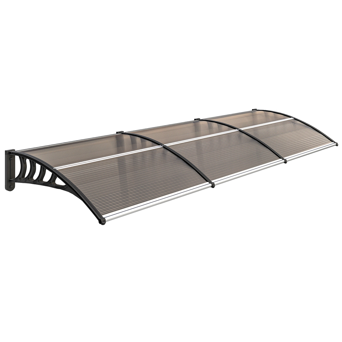 Luifel voor voordeur/raam, weerbestendig, bruin, aluminium verbindingsstangen/polycarbonaat, 303x96x27cm, zwart