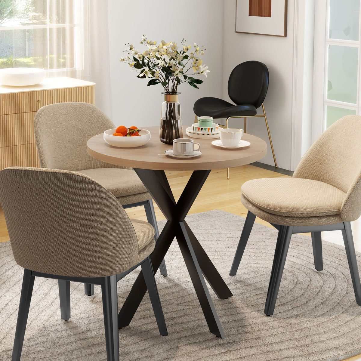 Eettafel 75 x 75 cm rond keukentafel voor 2-4 personen moderne eetkamertafel met spinpoot bruin (2)