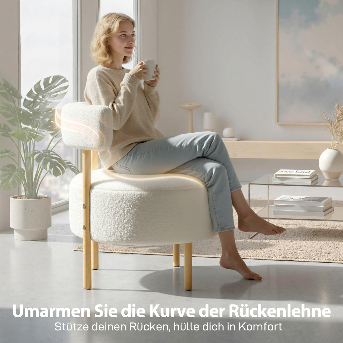 Fauteuil loungestoel relaxfauteuil met sherpa-fleece, metalen poten in houtlook gestoffeerde stoel 67 x 67 x 71 (5)