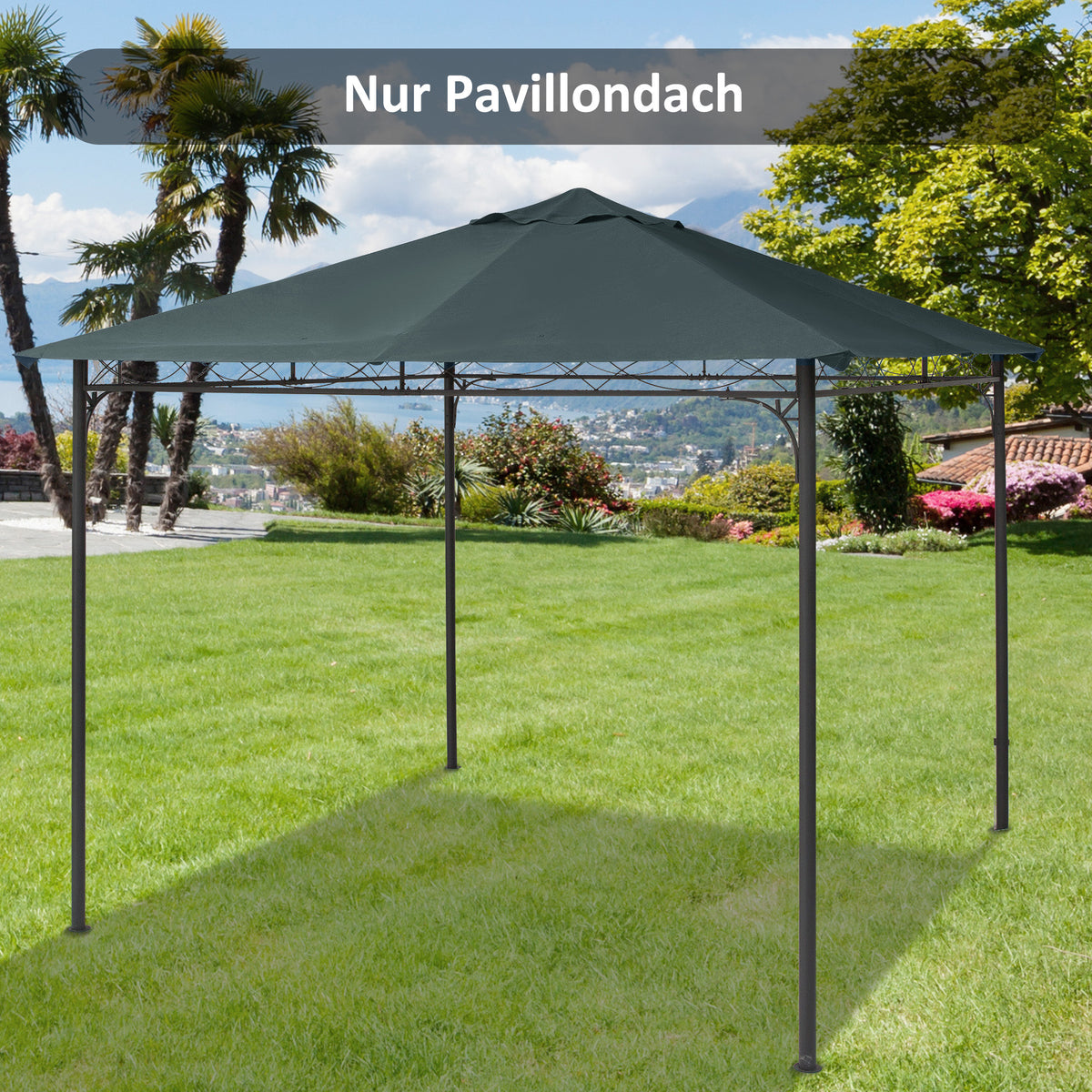 Vervangend dak voor tuinpaviljoen, polyester, 2,98 x 2,95 m, donkergrijs (2)