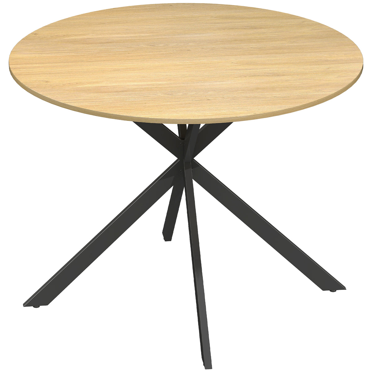 Ronde eettafel voor 4 personen, keukentafel in industriële stijl met stalen poten, voor eetkamer, keuken, eiken
