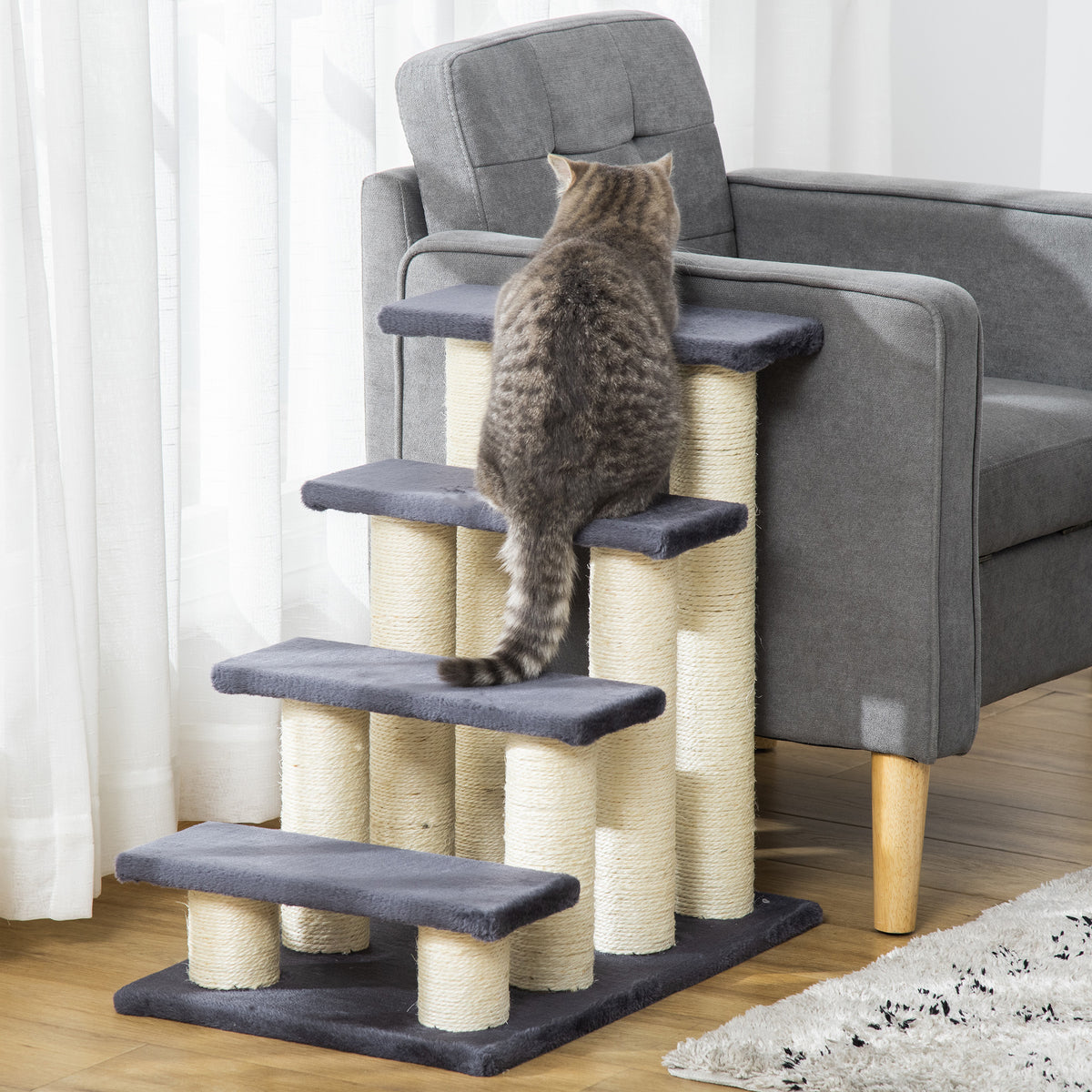 Kattentrap 4-tredige huisdiertrap 59 cm hoog hondentrap voor katten van alle groottes hondenoprijplaat (2)