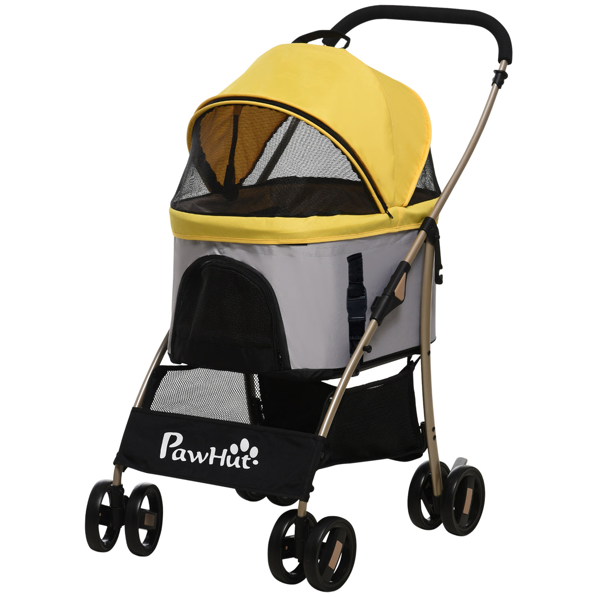 2-in-1 hondenbuggy hondentrolley tot 10 kg inklapbaar draagtas mand onderop 82 cm x 49,5 cm x 98 cm geel