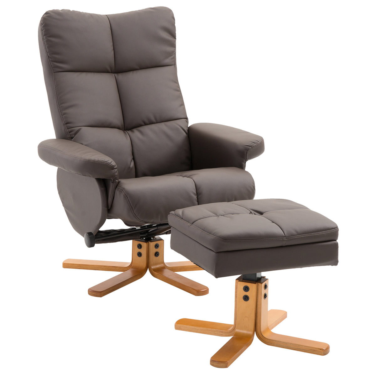 Relaxfauteuil met hocker, 360° draaibare tv-stoel met ligfunctie, leesstoel voor slaapkamer, woonkamer