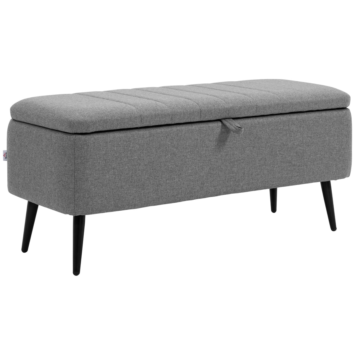 Opbergbank met opbergruimte, gestoffeerde bank met linnenlook, zitkist met stalen poten 102 x 40 x 44 cm, grijs